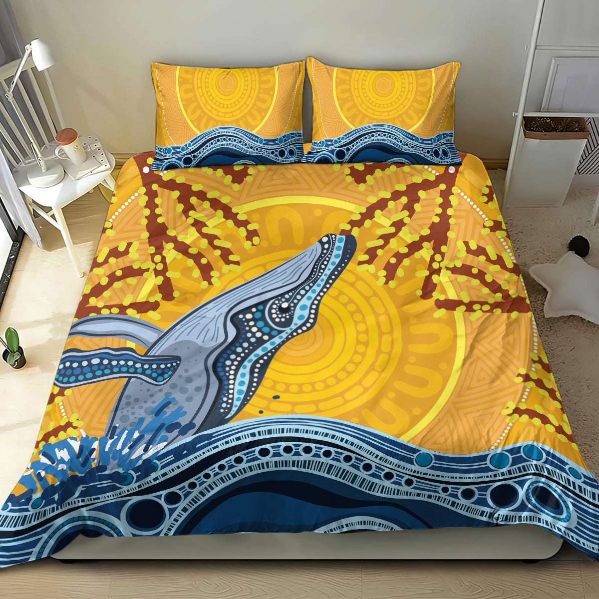 Whale In The Ocean Aboriginal Dot Art Bedding Set No2