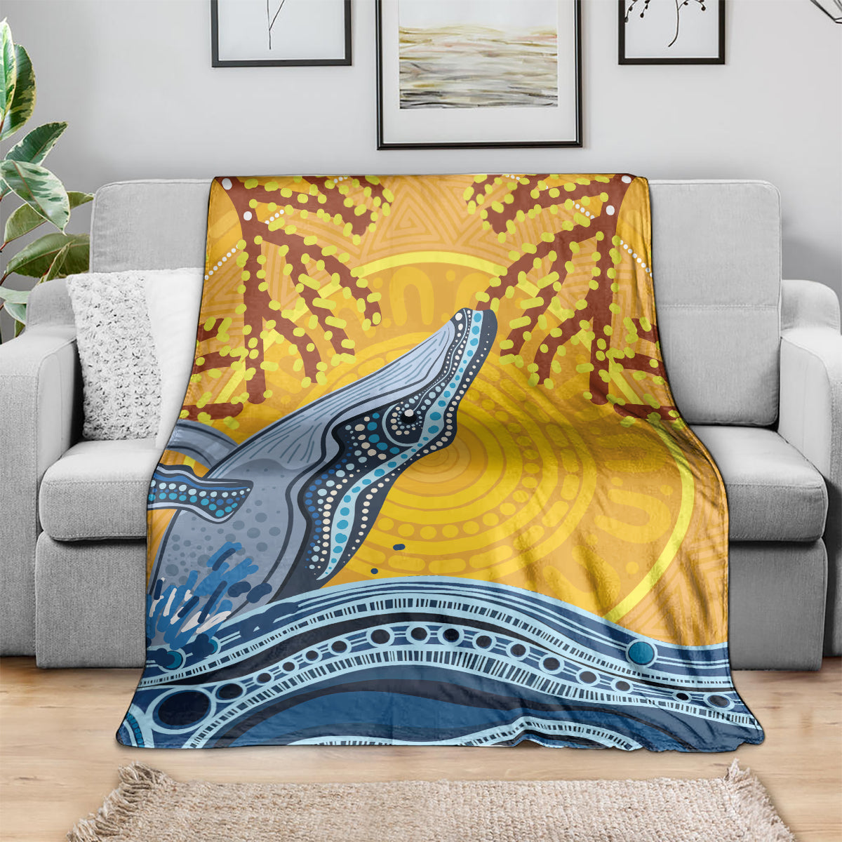 Whale In The Ocean Aboriginal Dot Art Blanket No2