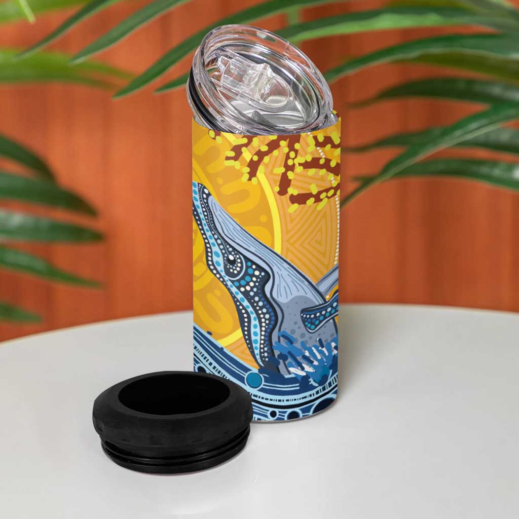 Whale In The Ocean Aboriginal Dot Art 4 in 1 Can Cooler Tumbler No2