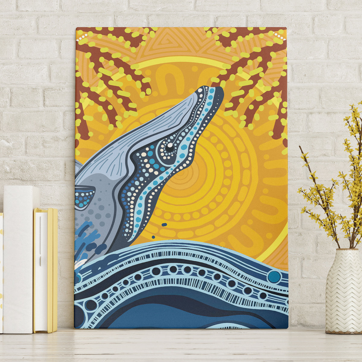 Whale In The Ocean Aboriginal Dot Art Canvas Wall Art No2