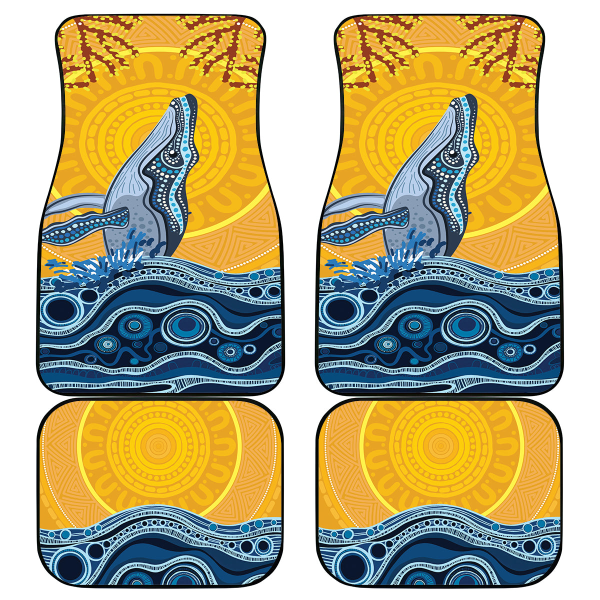 Whale In The Ocean Aboriginal Dot Art Car Mats No2