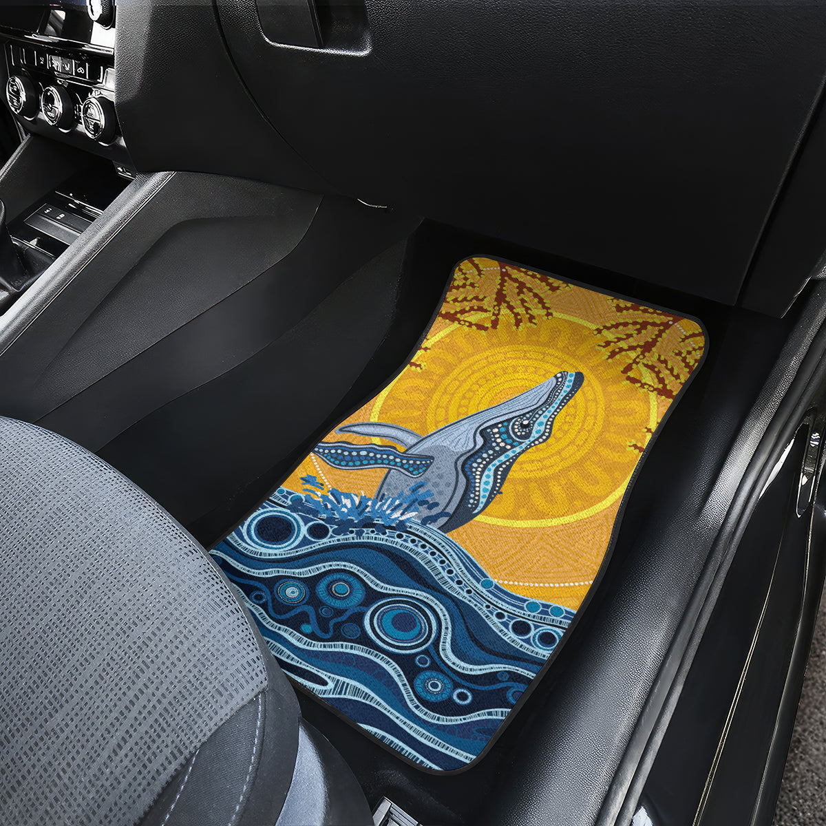 Whale In The Ocean Aboriginal Dot Art Car Mats No2