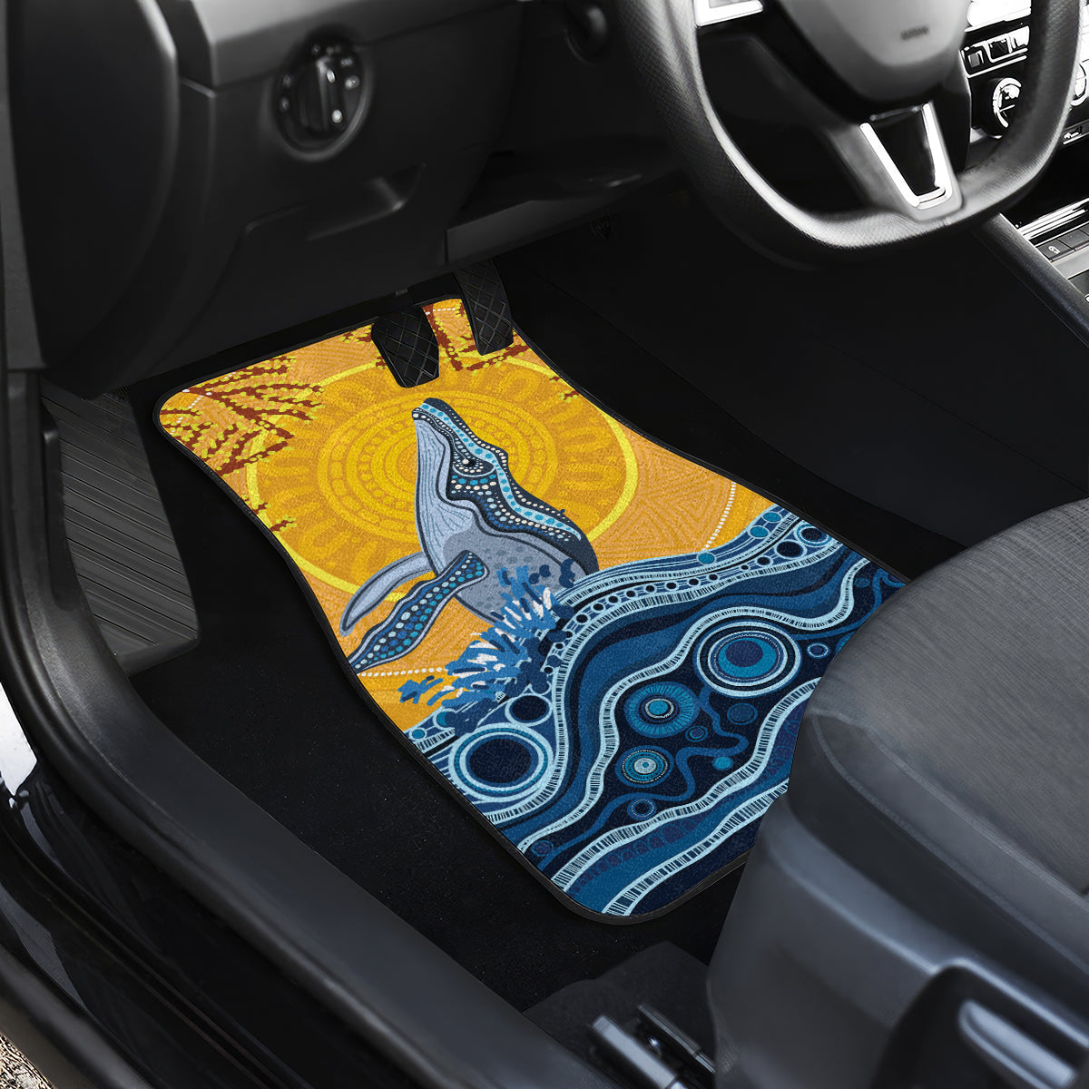 Whale In The Ocean Aboriginal Dot Art Car Mats No2