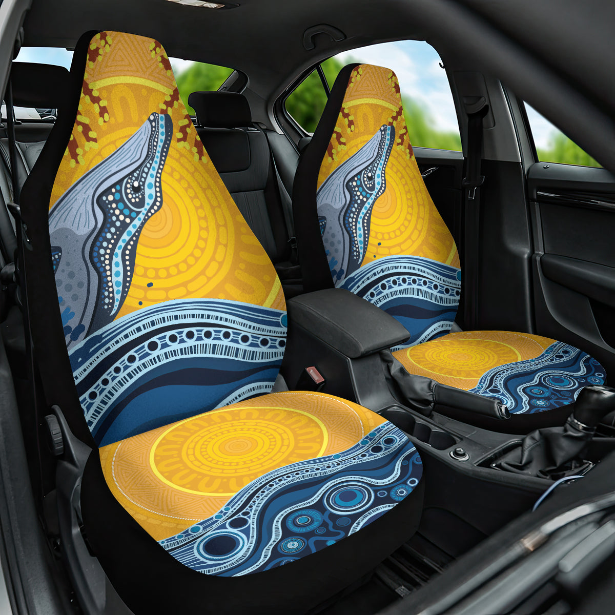 Whale In The Ocean Aboriginal Dot Art Car Seat Cover No2