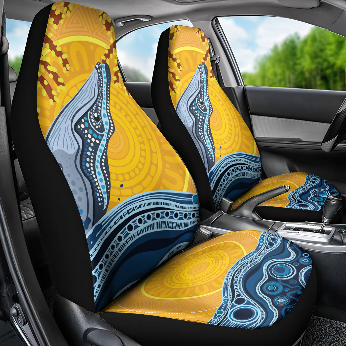 Whale In The Ocean Aboriginal Dot Art Car Seat Cover No2