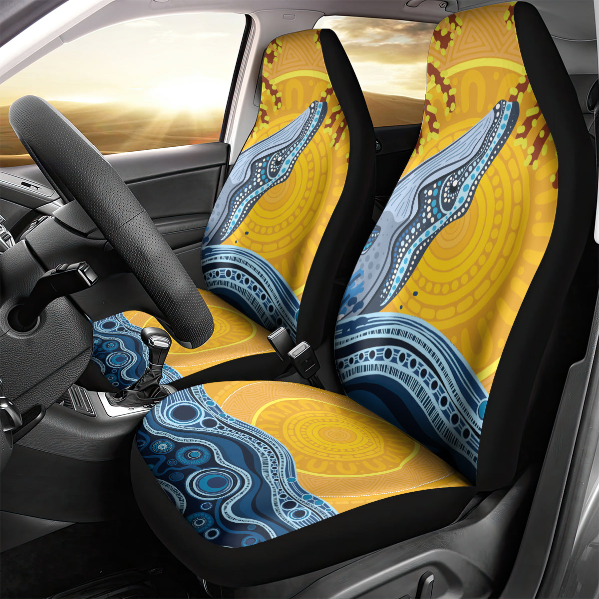 Whale In The Ocean Aboriginal Dot Art Car Seat Cover No2