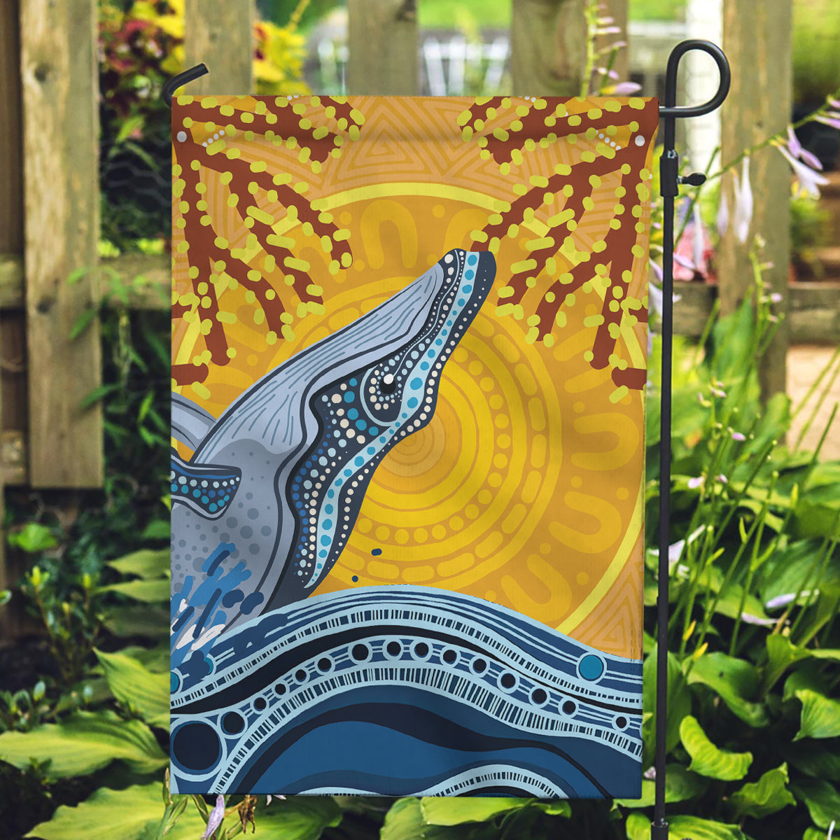 Whale In The Ocean Aboriginal Dot Art Garden Flag No2