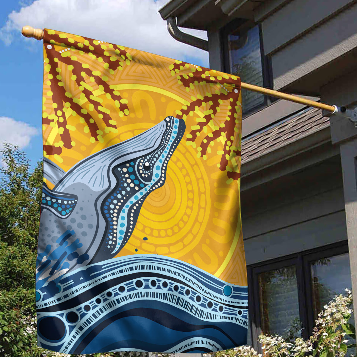 Whale In The Ocean Aboriginal Dot Art Garden Flag No2