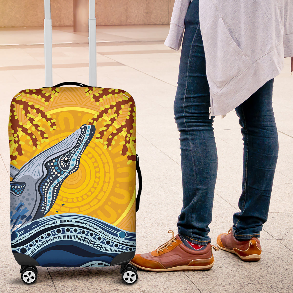 Whale In The Ocean Aboriginal Dot Art Luggage Cover No2