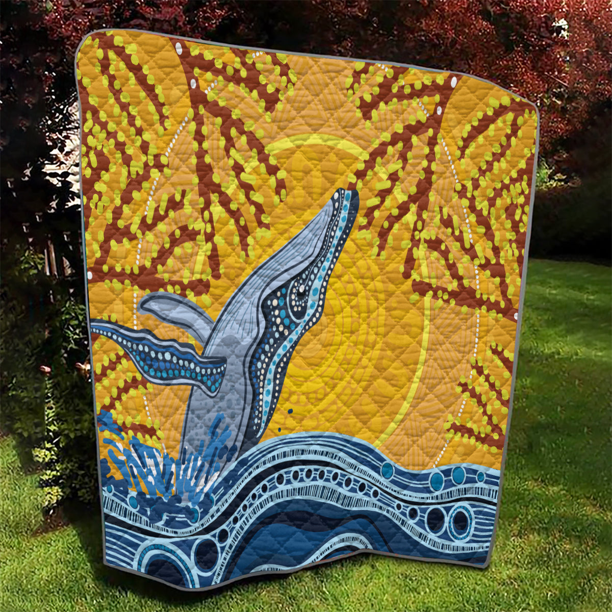 Whale In The Ocean Aboriginal Dot Art Quilt No2