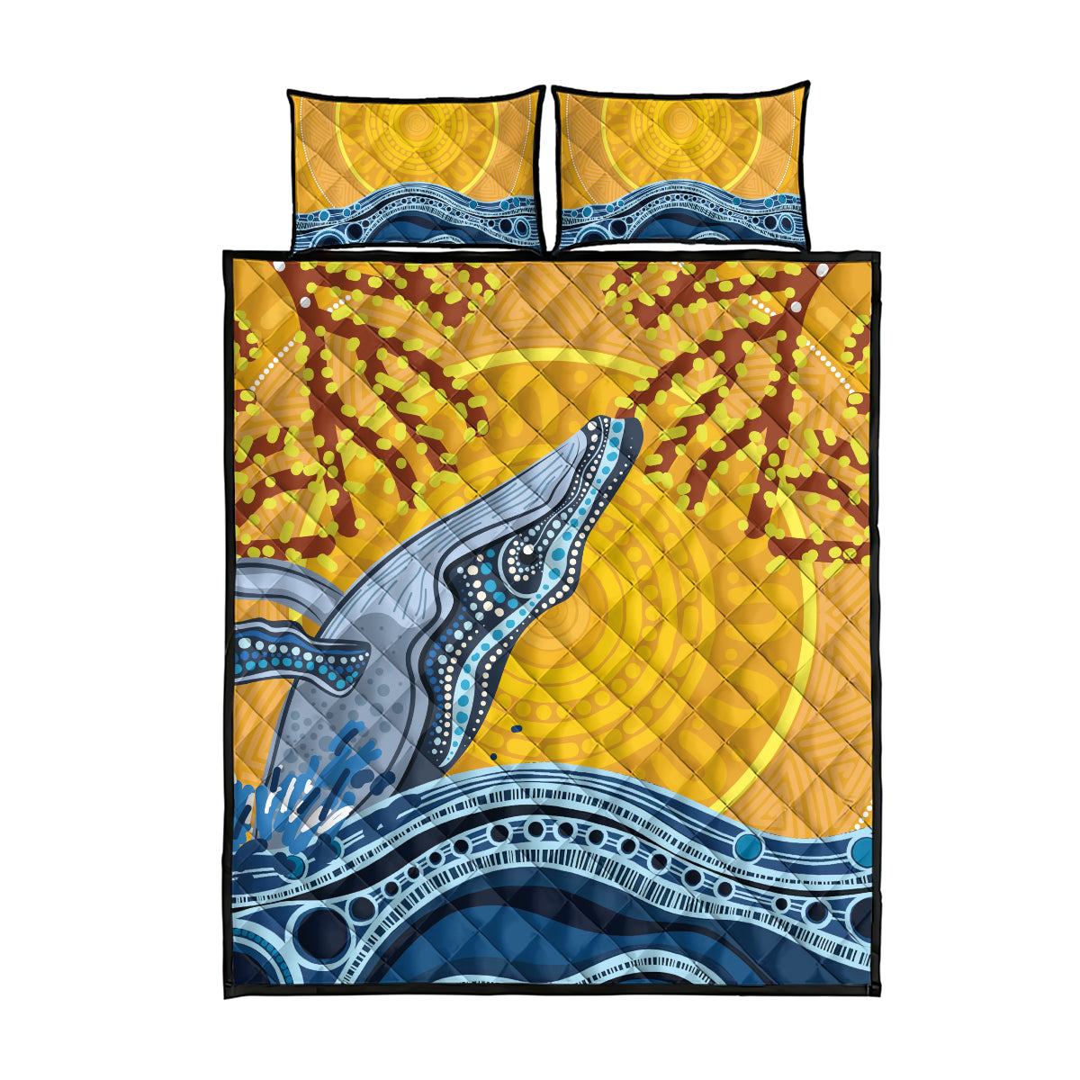 Whale In The Ocean Aboriginal Dot Art Quilt Bed Set No2