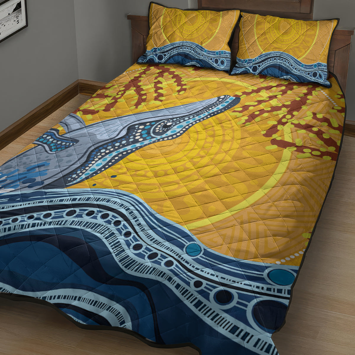 Whale In The Ocean Aboriginal Dot Art Quilt Bed Set No2