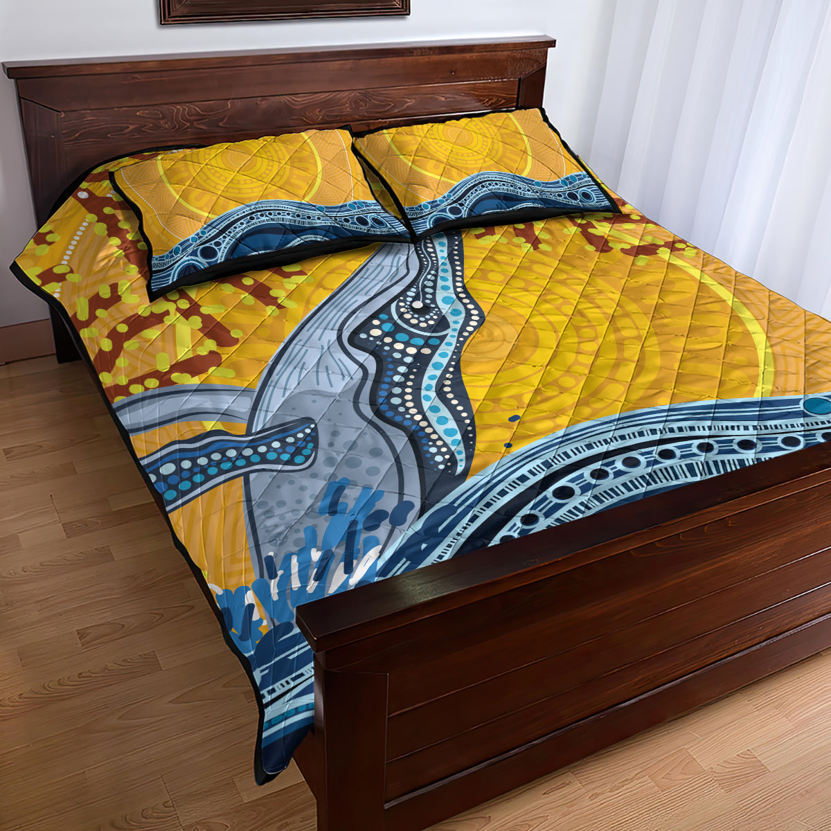 Whale In The Ocean Aboriginal Dot Art Quilt Bed Set No2