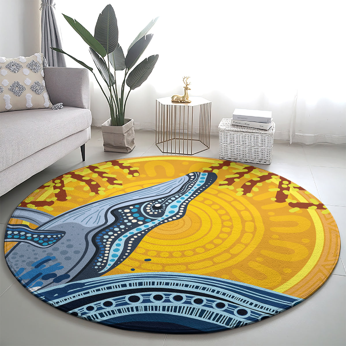 Whale In The Ocean Aboriginal Dot Art Round Carpet No2