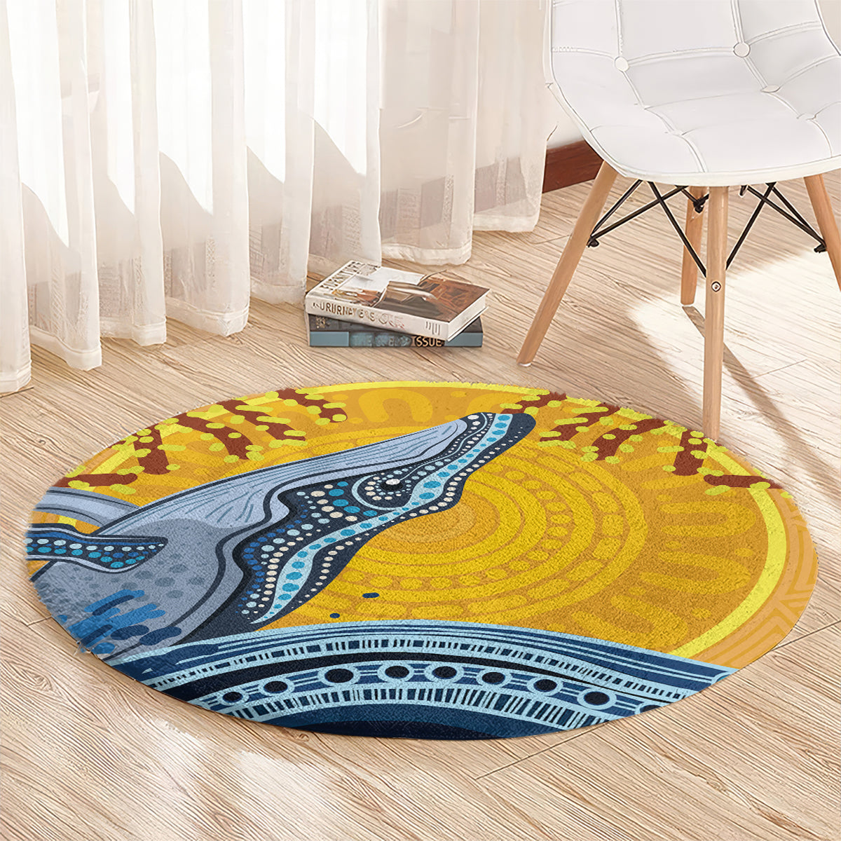 Whale In The Ocean Aboriginal Dot Art Round Carpet No2