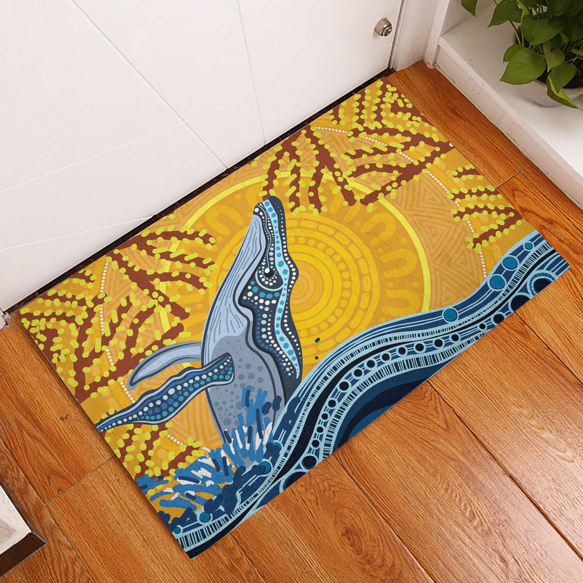 Whale In The Ocean Aboriginal Dot Art Rubber Doormat No2