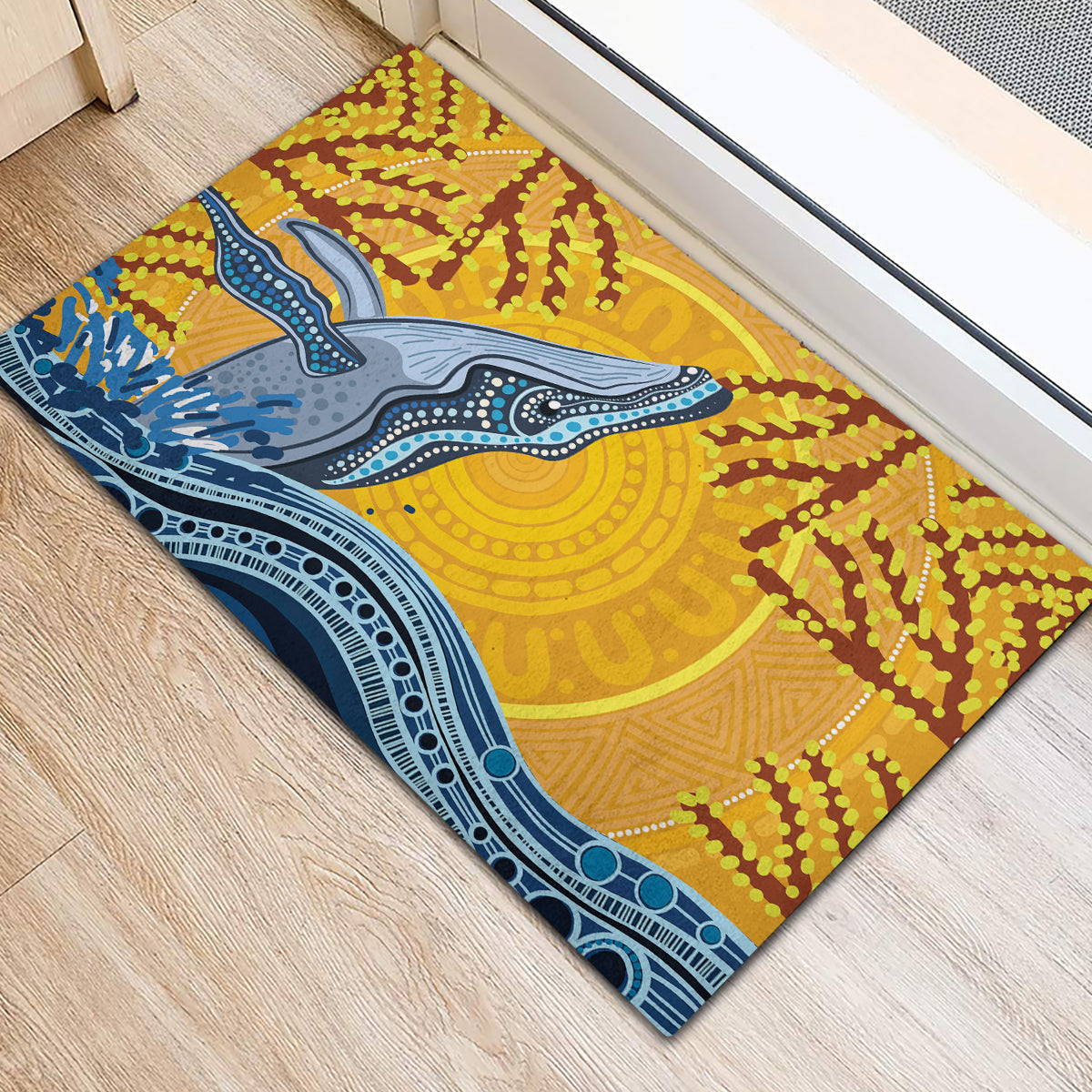 Whale In The Ocean Aboriginal Dot Art Rubber Doormat No2