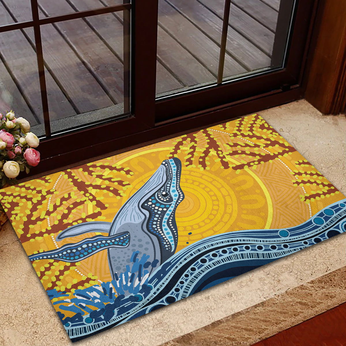 Whale In The Ocean Aboriginal Dot Art Rubber Doormat No2