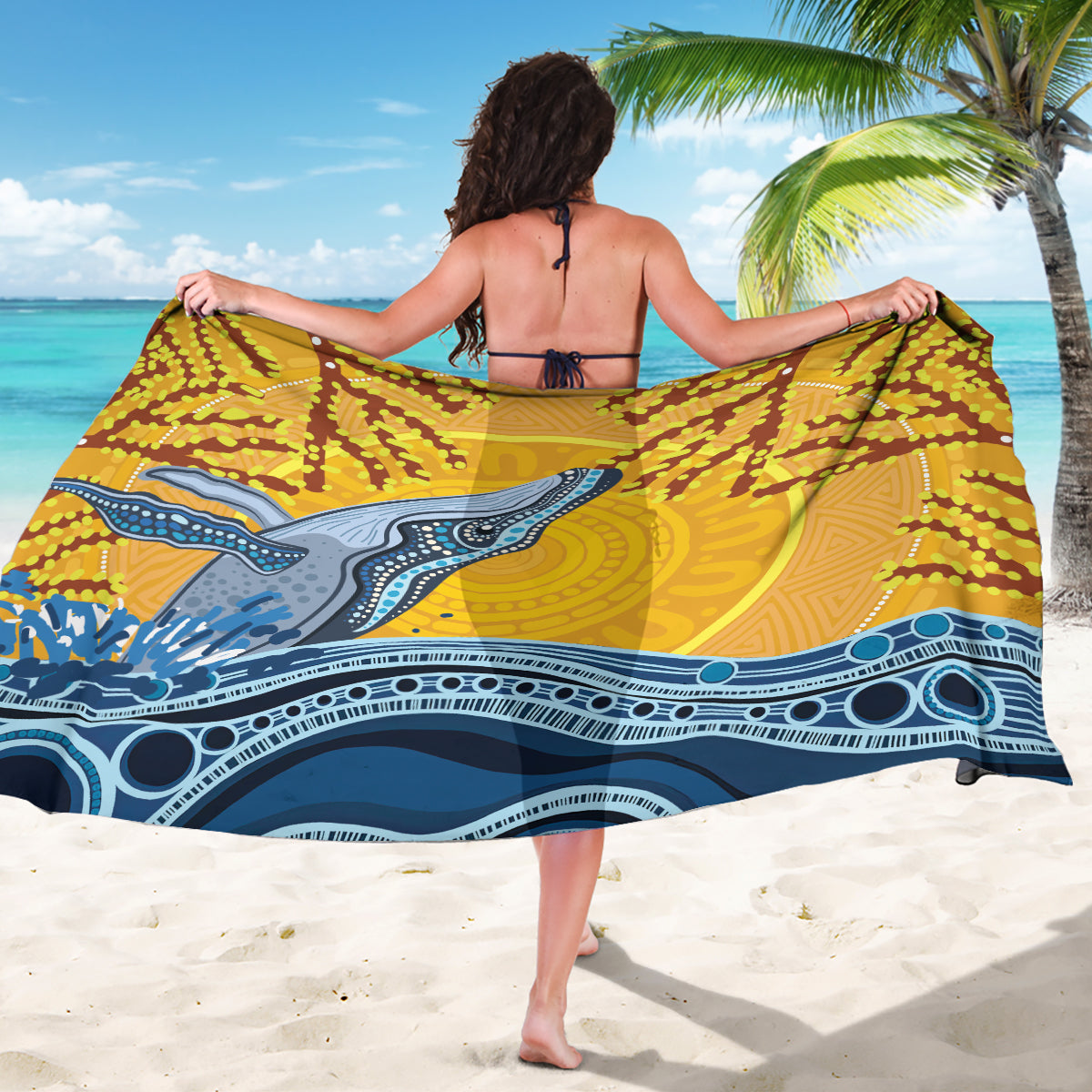 Whale In The Ocean Aboriginal Dot Art Sarong No2