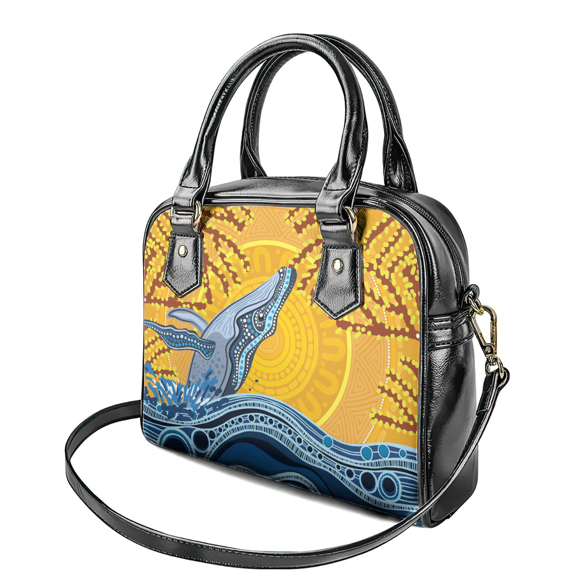 Whale In The Ocean Aboriginal Dot Art Shoulder Handbag No2