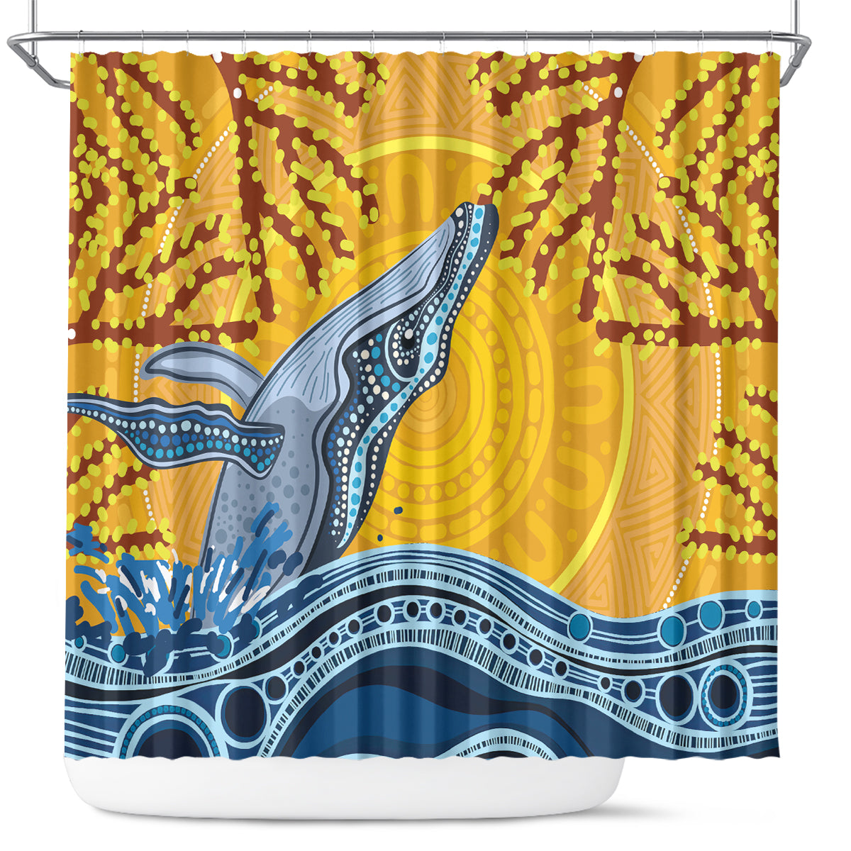 Whale In The Ocean Aboriginal Dot Art Shower Curtain No2