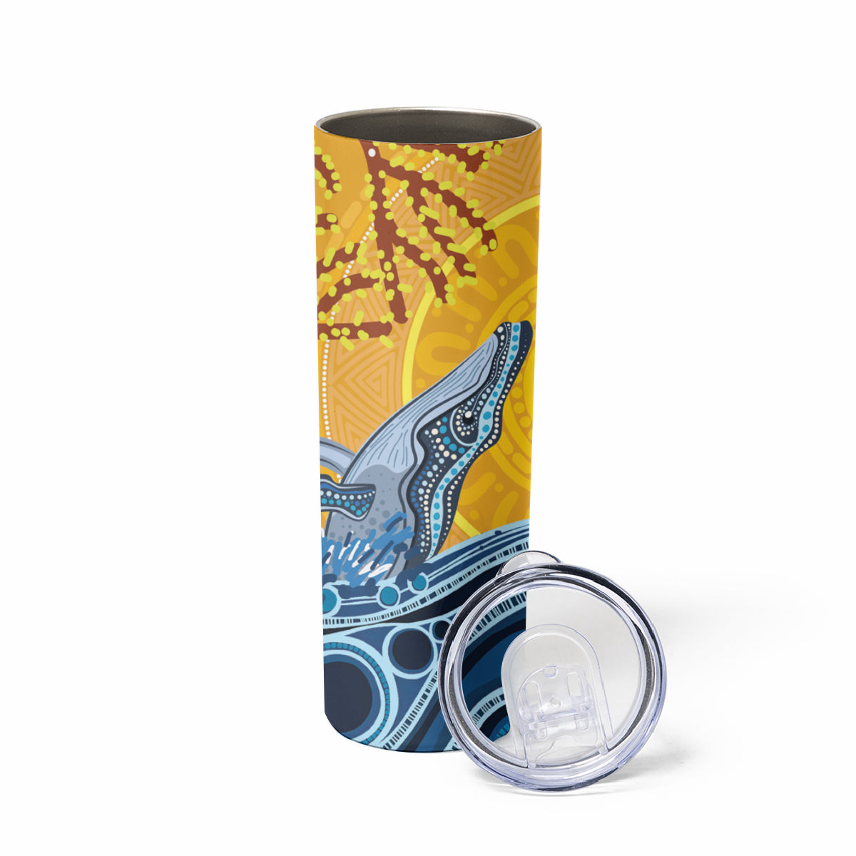 Whale In The Ocean Aboriginal Dot Art Skinny Tumbler No2