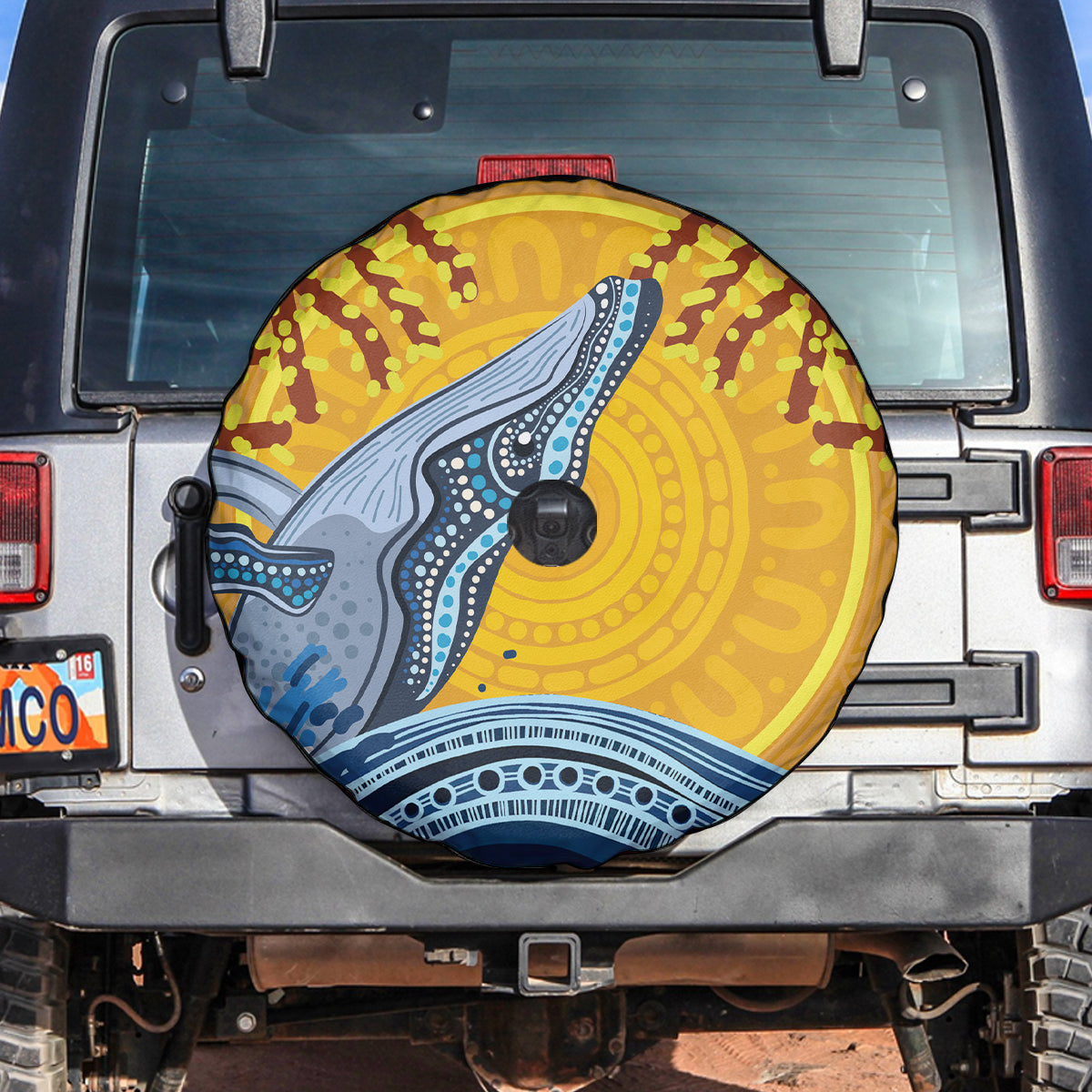 Whale In The Ocean Aboriginal Dot Art Spare Tire Cover No2