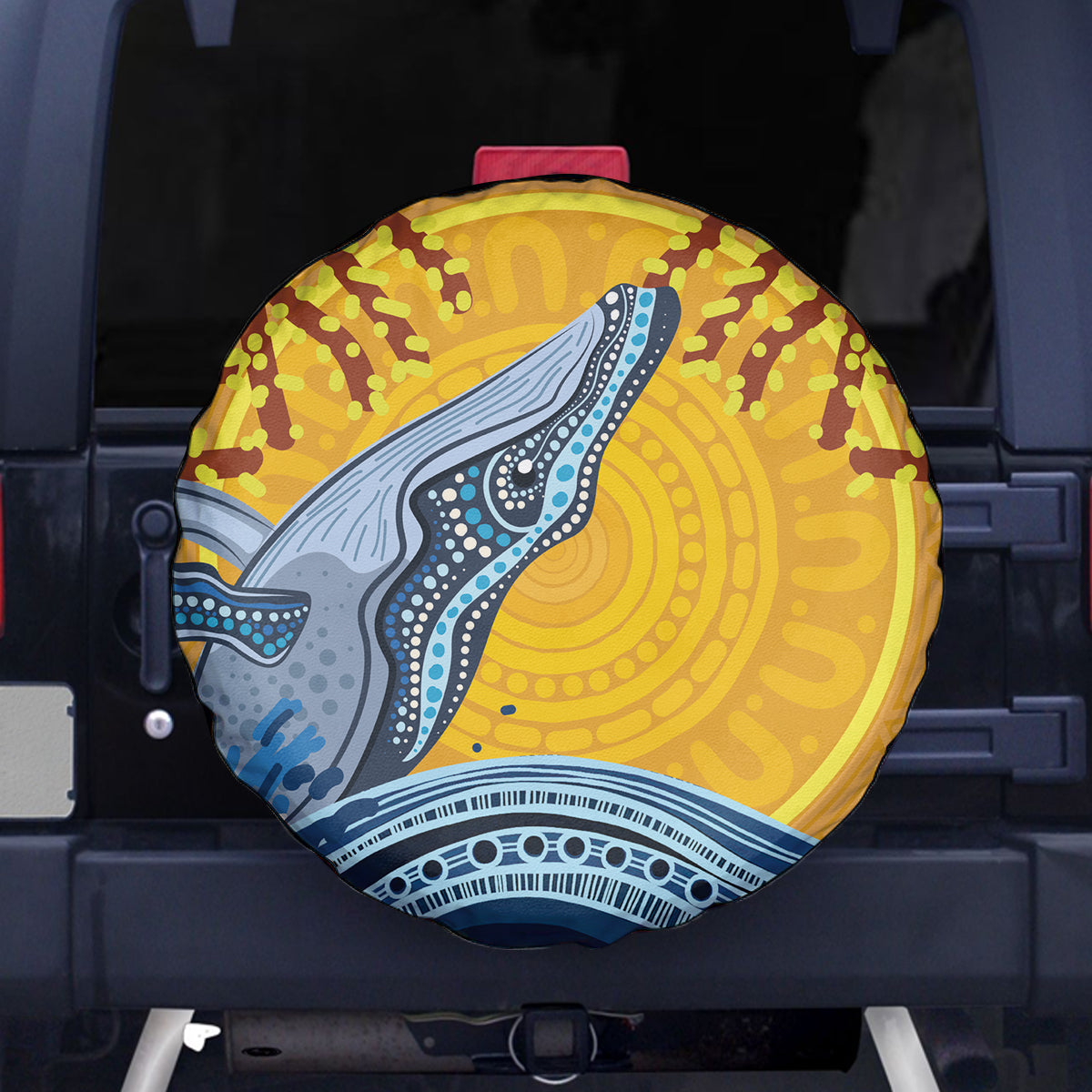 Whale In The Ocean Aboriginal Dot Art Spare Tire Cover No2