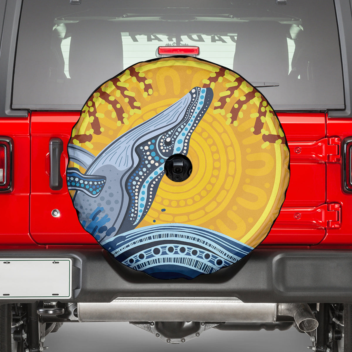 Whale In The Ocean Aboriginal Dot Art Spare Tire Cover No2