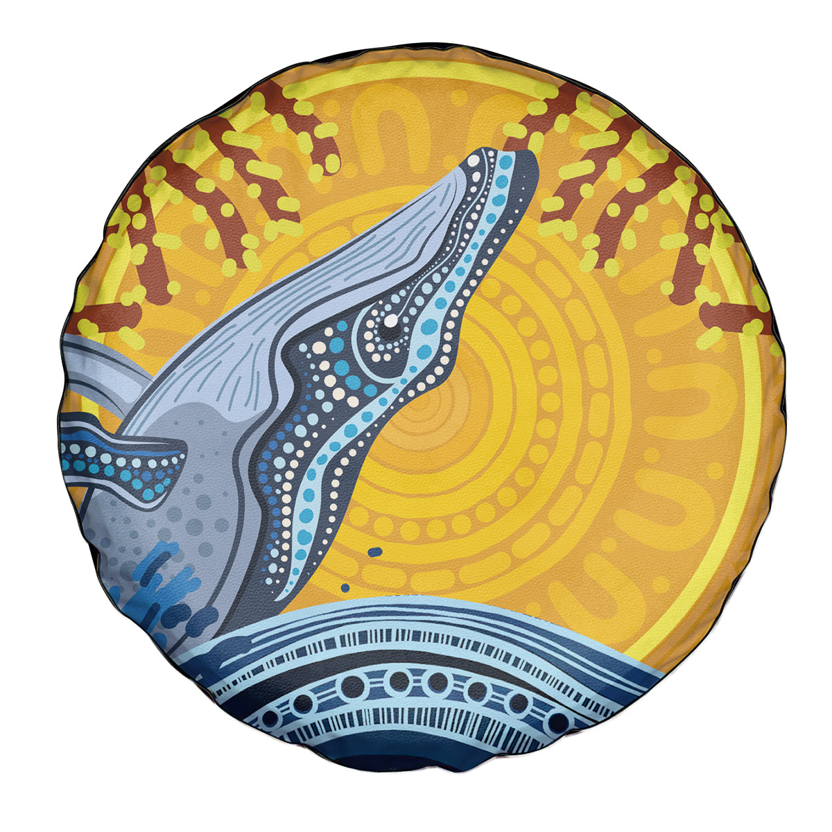 Whale In The Ocean Aboriginal Dot Art Spare Tire Cover No2