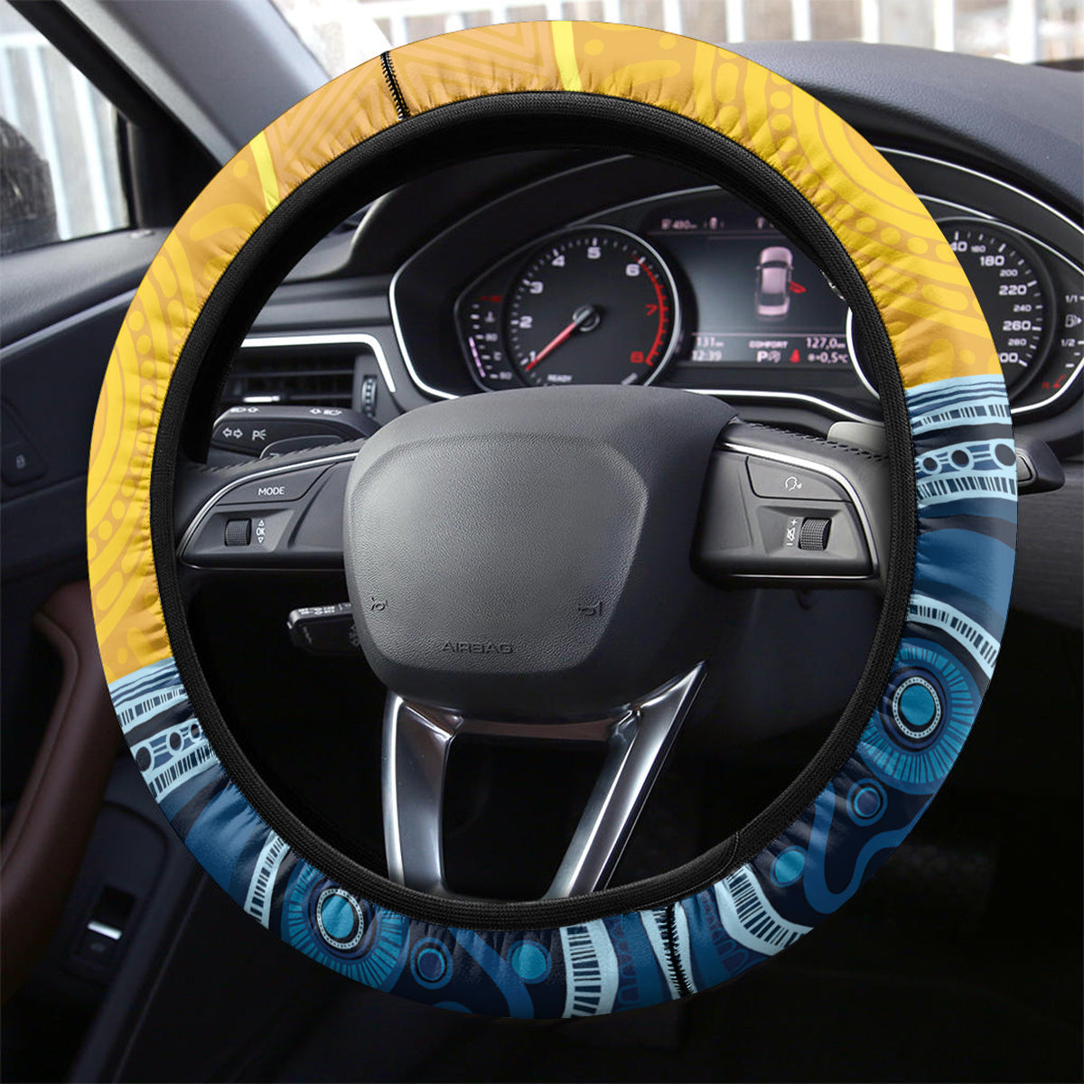 Whale In The Ocean Aboriginal Dot Art Steering Wheel Cover No2