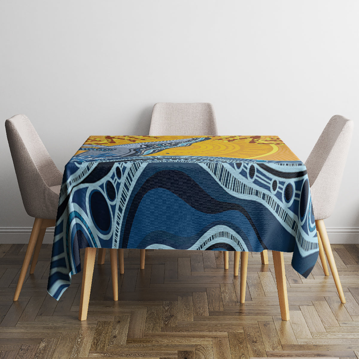 Whale In The Ocean Aboriginal Dot Art Tablecloth No2