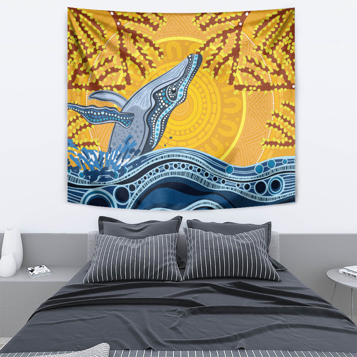 Whale In The Ocean Aboriginal Dot Art Tapestry No2