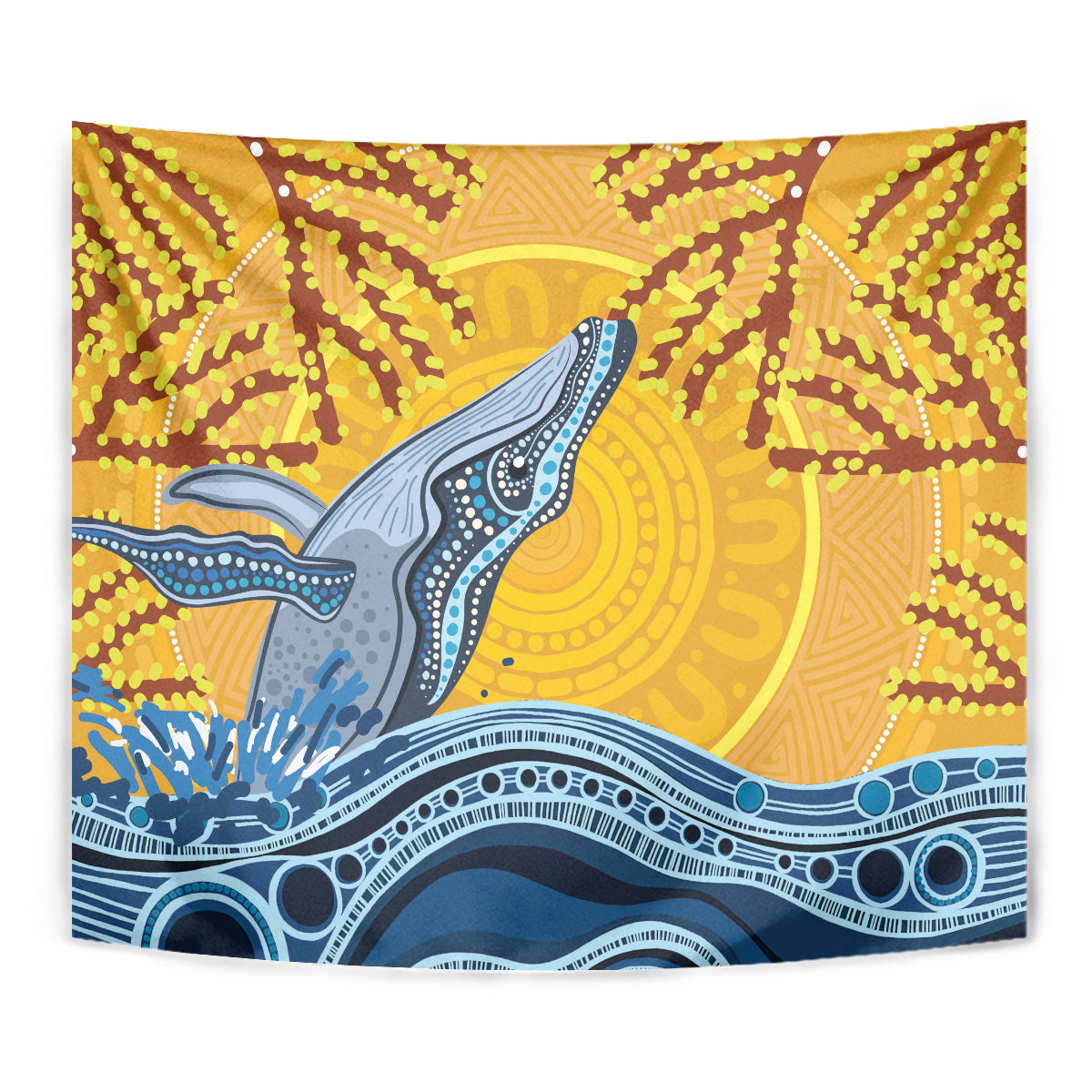 Whale In The Ocean Aboriginal Dot Art Tapestry No2