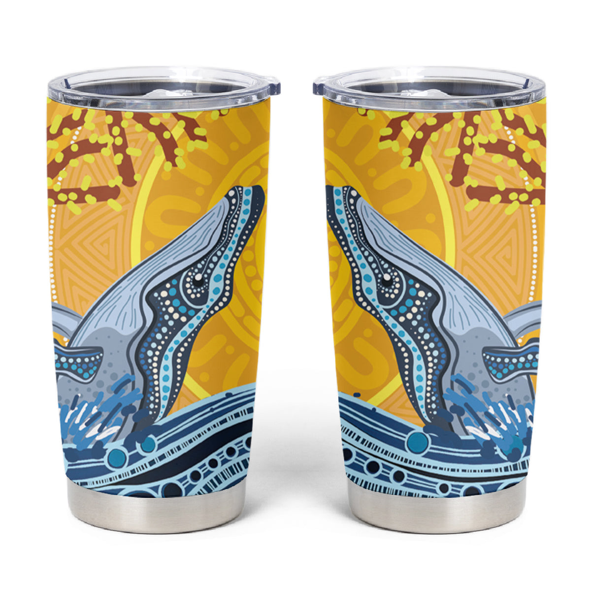 Whale In The Ocean Aboriginal Dot Art Tumbler Cup No2