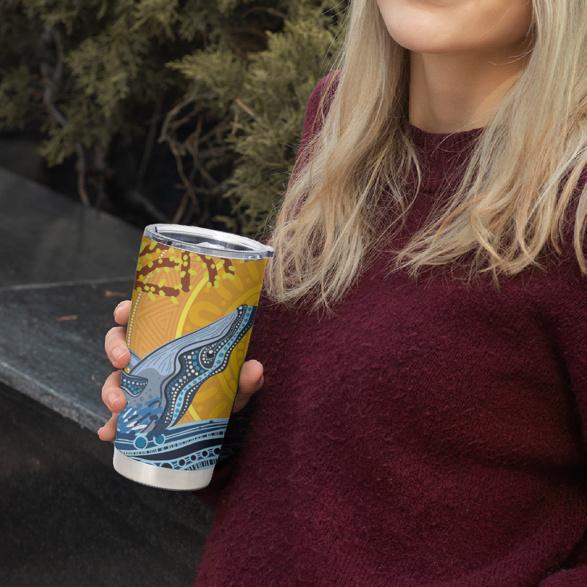 Whale In The Ocean Aboriginal Dot Art Tumbler Cup No2