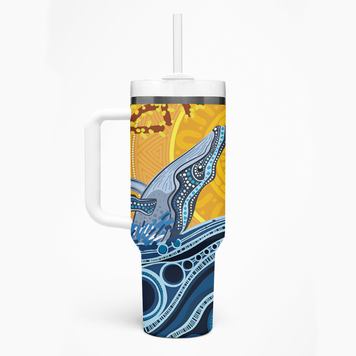 Whale In The Ocean Aboriginal Dot Art Tumbler With Handle No2