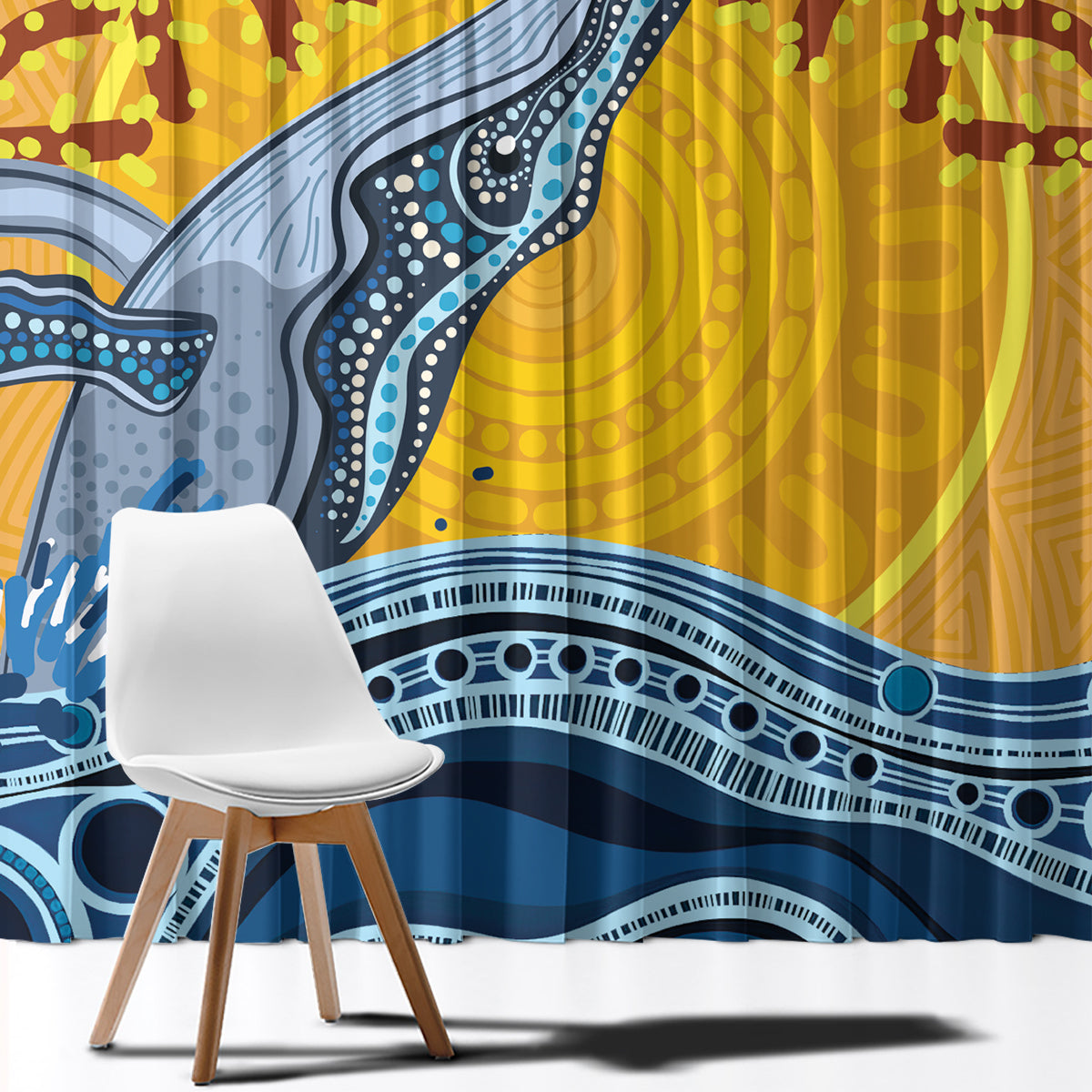 Whale In The Ocean Aboriginal Dot Art Window Curtain No2