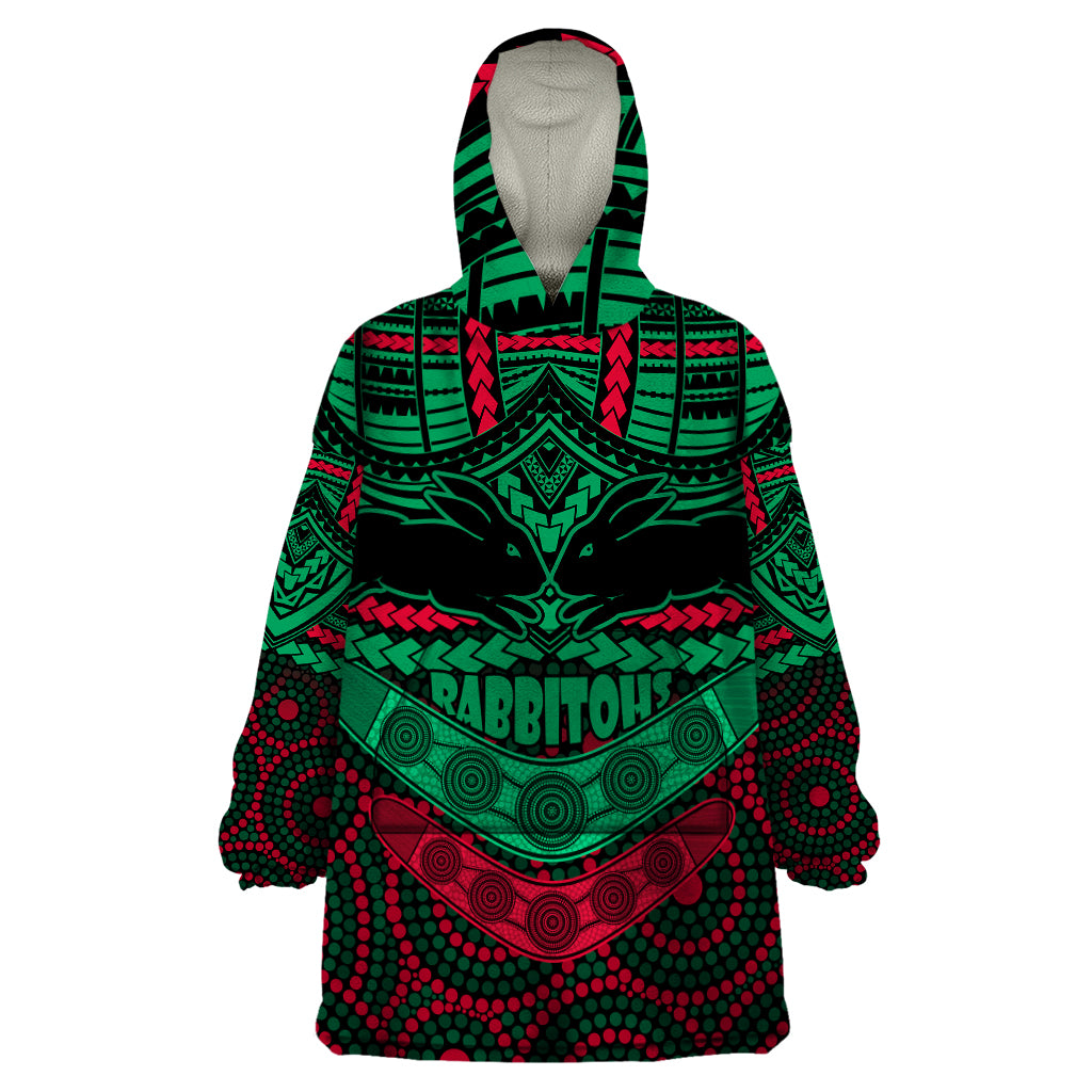 custom-rabbitohs-rugby-wearable-blanket-hoodie-polynesian-and-aboriginal-special-version