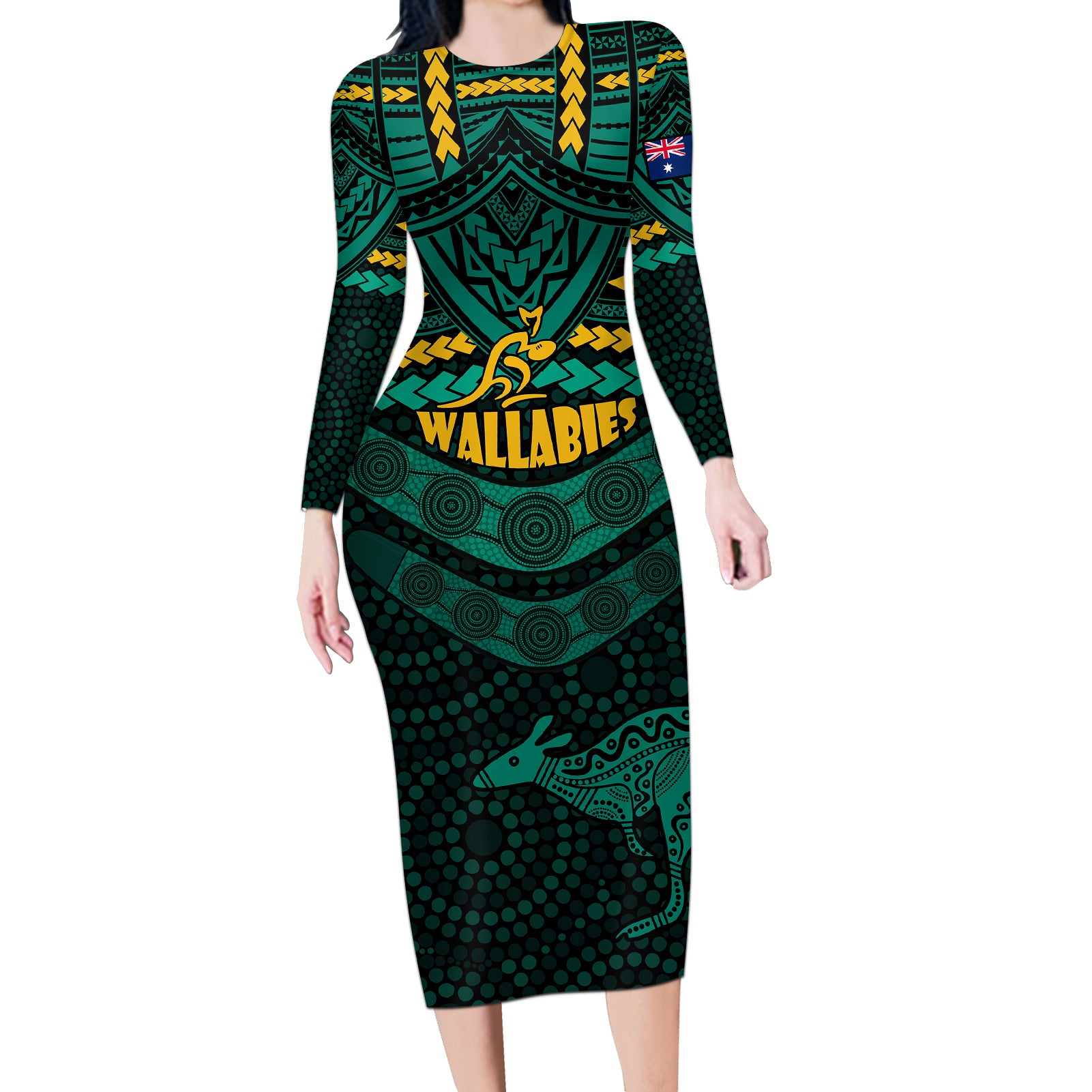 wallabies-rugby-long-sleeve-bodycon-dress-polynesian-and-aboriginal-special-green-version