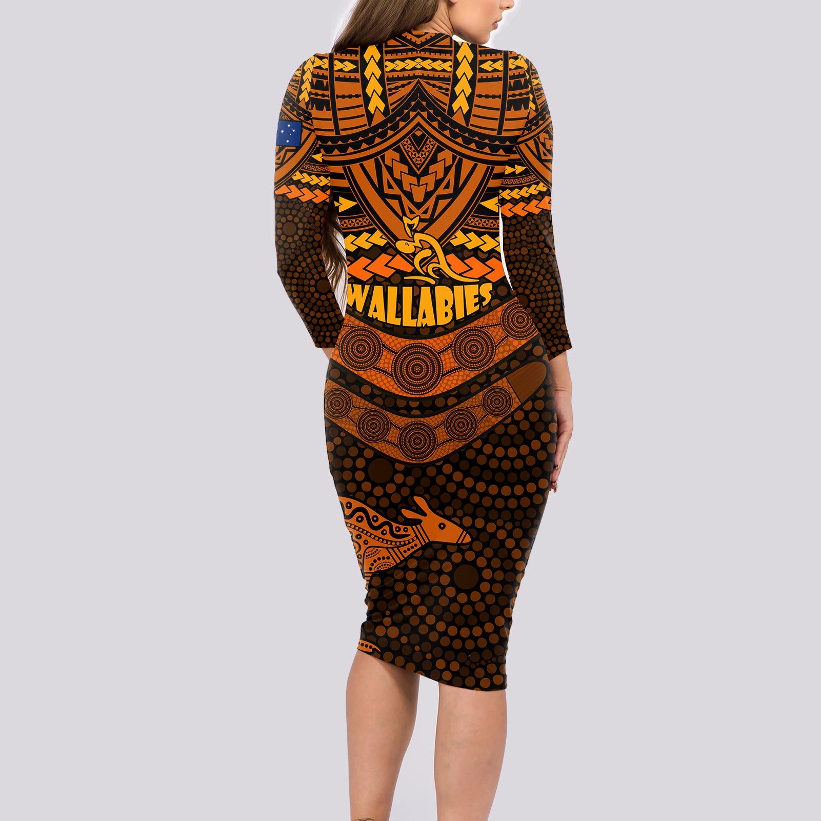 wallabies-rugby-long-sleeve-bodycon-dress-polynesian-and-aboriginal-special-orange-version