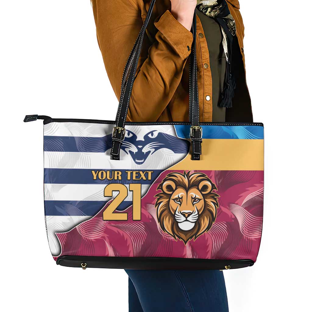 Brisbane-Geelong Football Custom Leather Tote Bag Cracked Metal Style