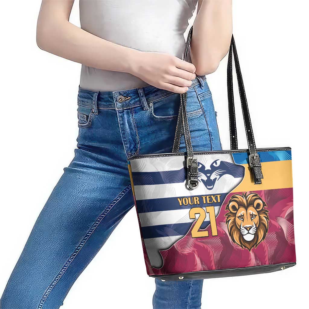 Brisbane-Geelong Football Custom Leather Tote Bag Cracked Metal Style