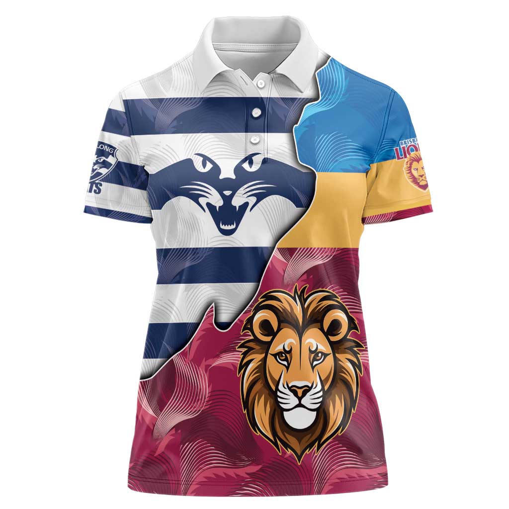 Brisbane-Geelong Football Custom Women Polo Shirt Cracked Metal Style