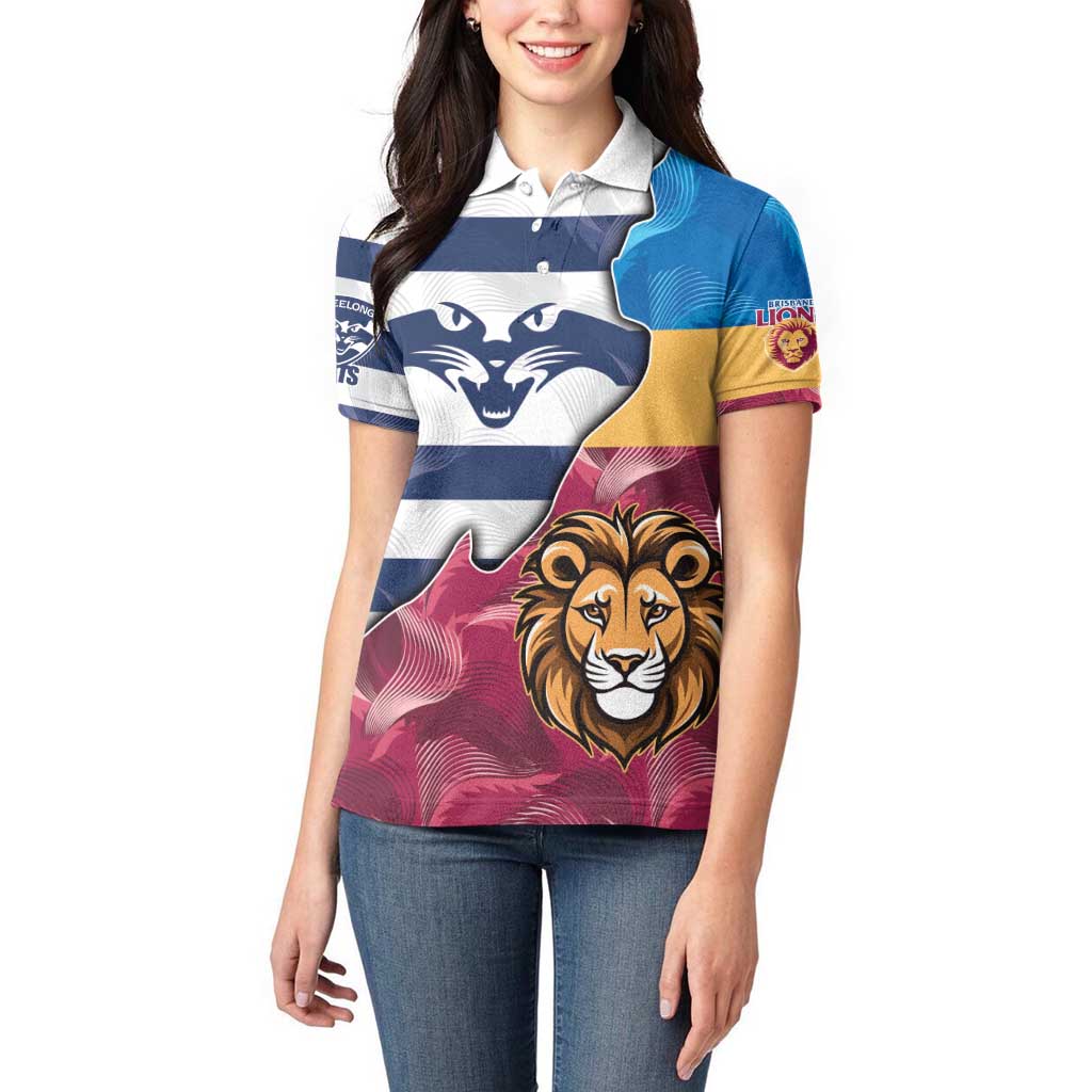 Brisbane-Geelong Football Custom Women Polo Shirt Cracked Metal Style