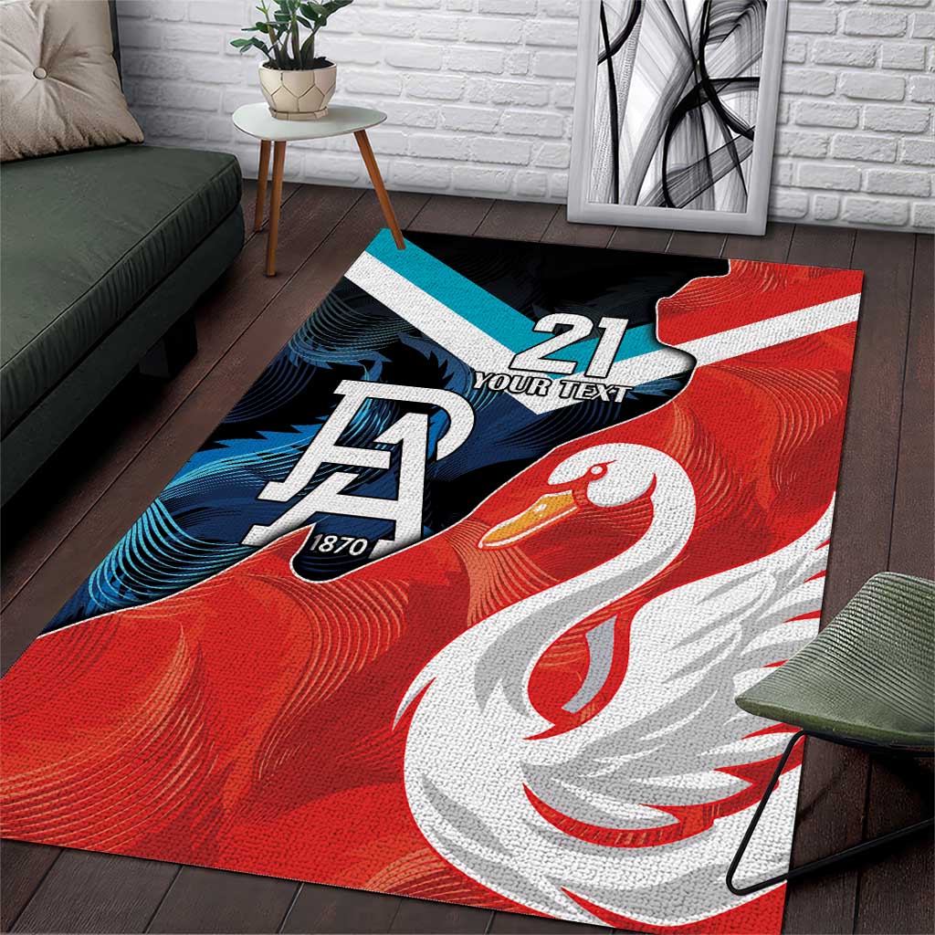 Swans-Port Adelaide Football Custom Area Rug Cracked Metal Style