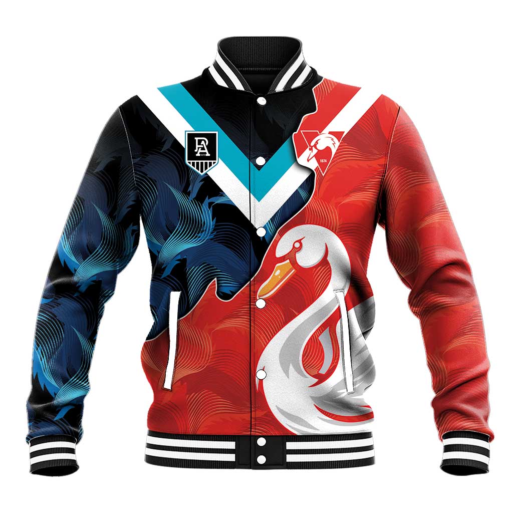 Swans-Port Adelaide Football Custom Baseball Jacket Cracked Metal Style