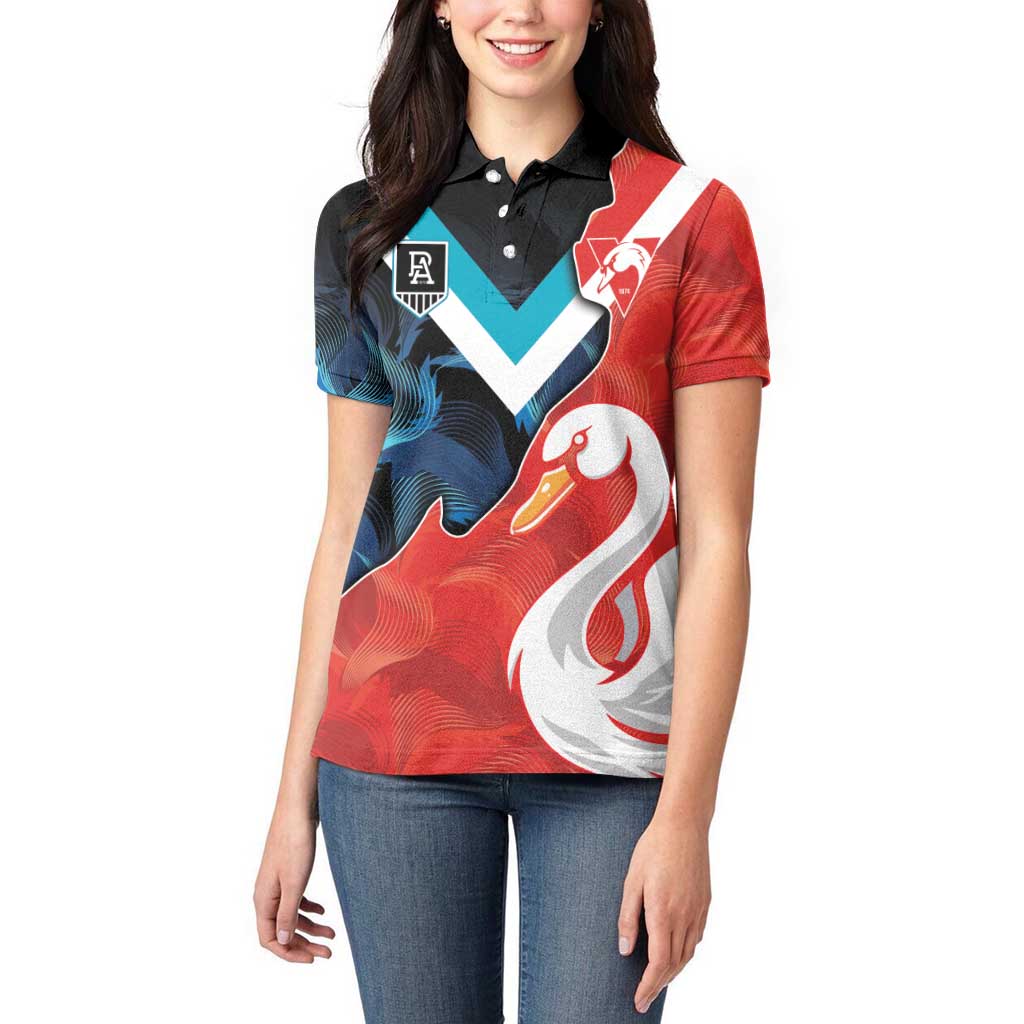 Swans-Port Adelaide Football Custom Women Polo Shirt Cracked Metal Style