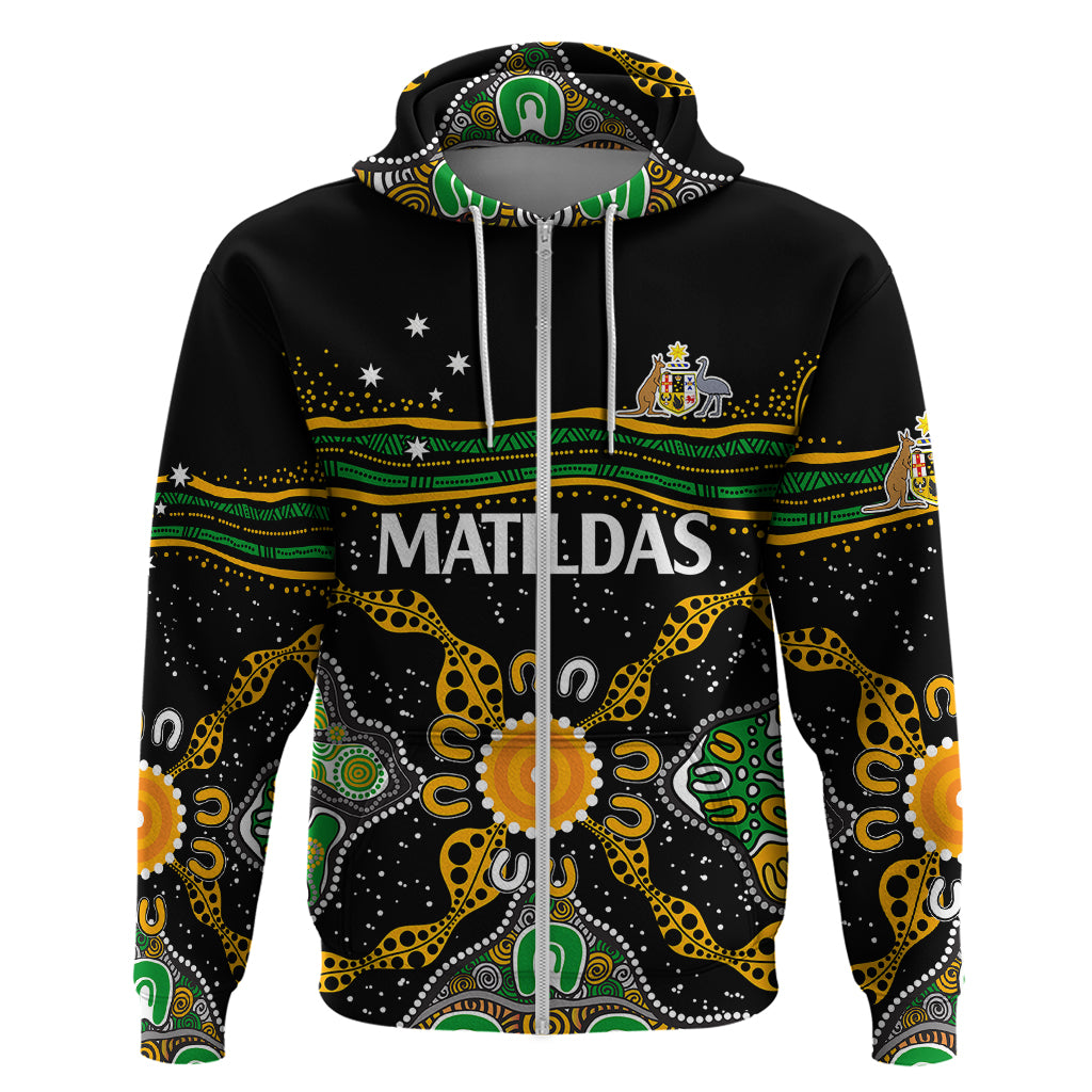 custom-text-and-number-matildas-australia-soccer-hoodie-aboriginal-dots-style