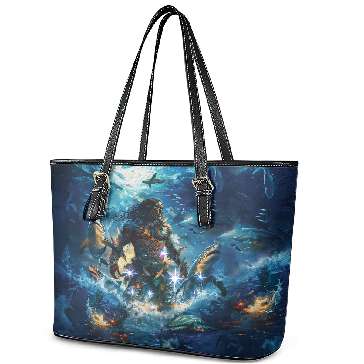 New Zealand Matariki Waita Leather Tote Bag The Way Of The Water